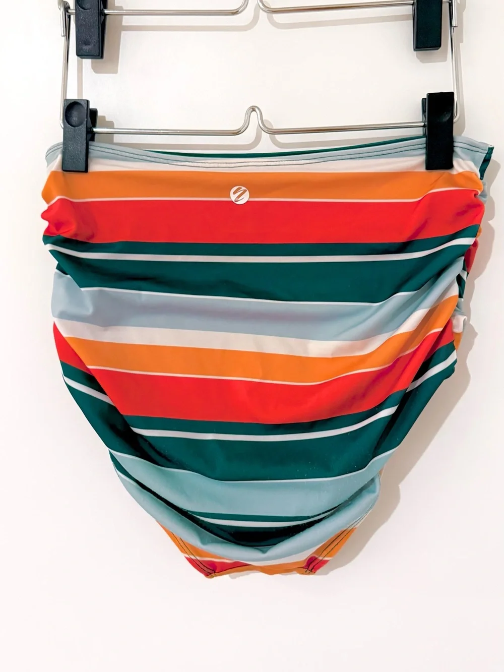 Nani Emerald Green V-Neck Bikini Set with Multi-Stripe Ultra High-Waist Bottoms